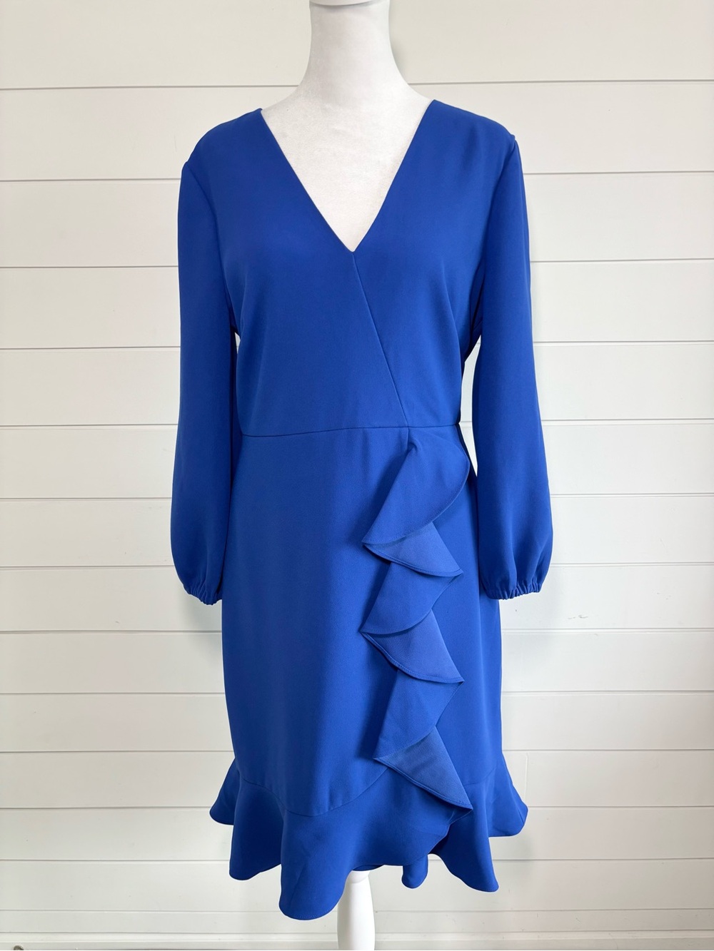 J. Crew Cobalt Royal Blue Long-Sleeve ruffle-front dress  Size 6 NEW